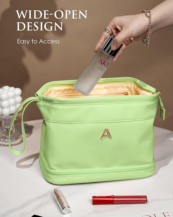 Ladies Trip Gift Ideas, Initial Large Makeup Bag, Bride To Be Gifts, Double Layer Cosmetic Bag, Waterproof PU Travel Toiletry Bag for Bachelorette Party Women Wedding Bridal, Bride Gifts