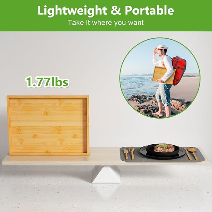 Bed Tray Table with Folding Legs,Bamboo Breakfast in Bed for Kitchen Serving Tray,Sofa,Eating,Used As Laptop Desk Snack Tray (Bamboo, Medium)