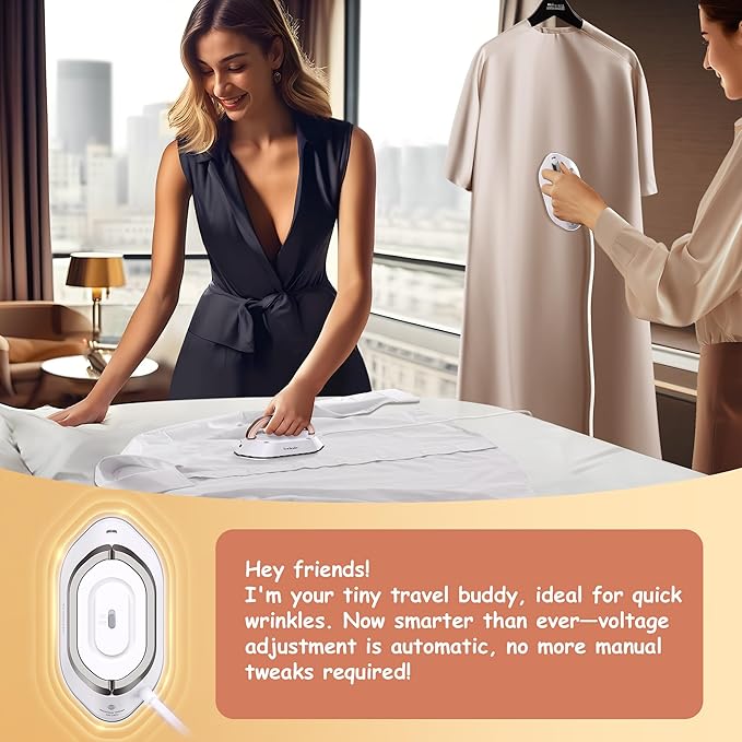 Newbealer Travel Iron with Global Voltage, 100-240V Mini Dry Iron for Clothes (No Steam), Max 300W, 60s Heat Up, 302℉ Non-Stick Ceramic Soleplate, 0.8lbs Ultra-Lightweight (Silver)