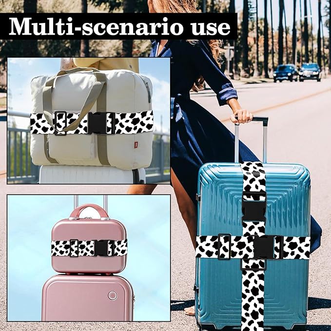 Cow Print Luggage Straps for Suitcases TSA Approved, Luggage Identifiers for Suitcase, Adjustable Suitcase Strap for Baggage Security with Cute Patten, Travel Necessary Accessories
