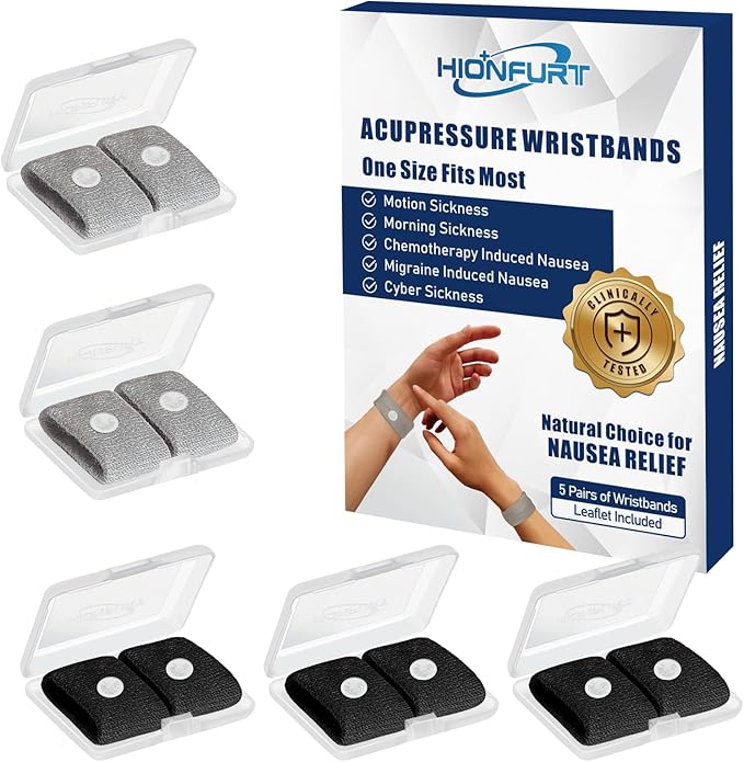 Motion Sickness Bands Anti Nausea Wristband for Adult and Kids Morning Sickness Relief for Pregnant Women Acupressure Nausea Relief for Car, Sea, Air Sickness - 2 Pairs Grey + 3 Pairs Black