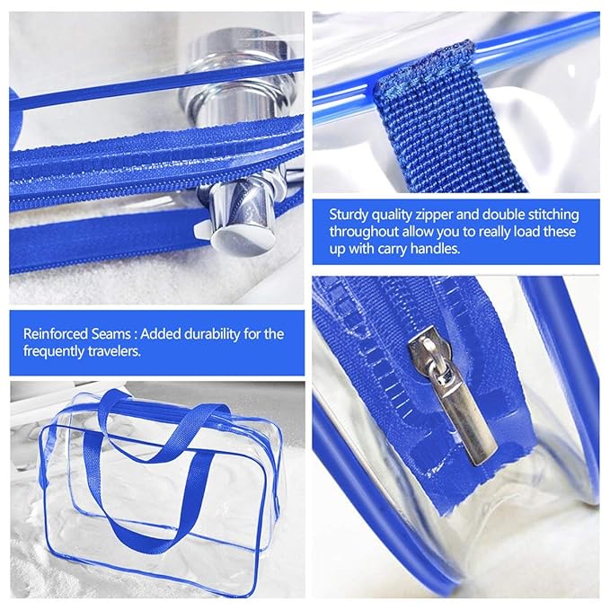 5Pcs Crystal Clear PVC Travel Toiletry Bag Kit for Women Men, Waterproof Vinyl Packing Organizer Storage Bags with Zipper Handle Straps, Cosmetic Pouch Carry on Airport Airline Compliant Bag Handbag