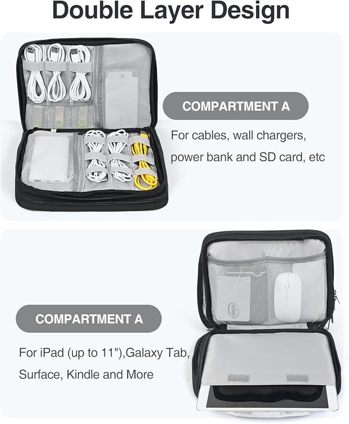 Luxtude Travel Cord Organizer Case, Electronic Organizer Travel Case Large, Cable Organizers Bag, Tech Bag for Cable Storage/Cord Storage/iPad Pro(up to 11")/Wall Charger/Electronics
