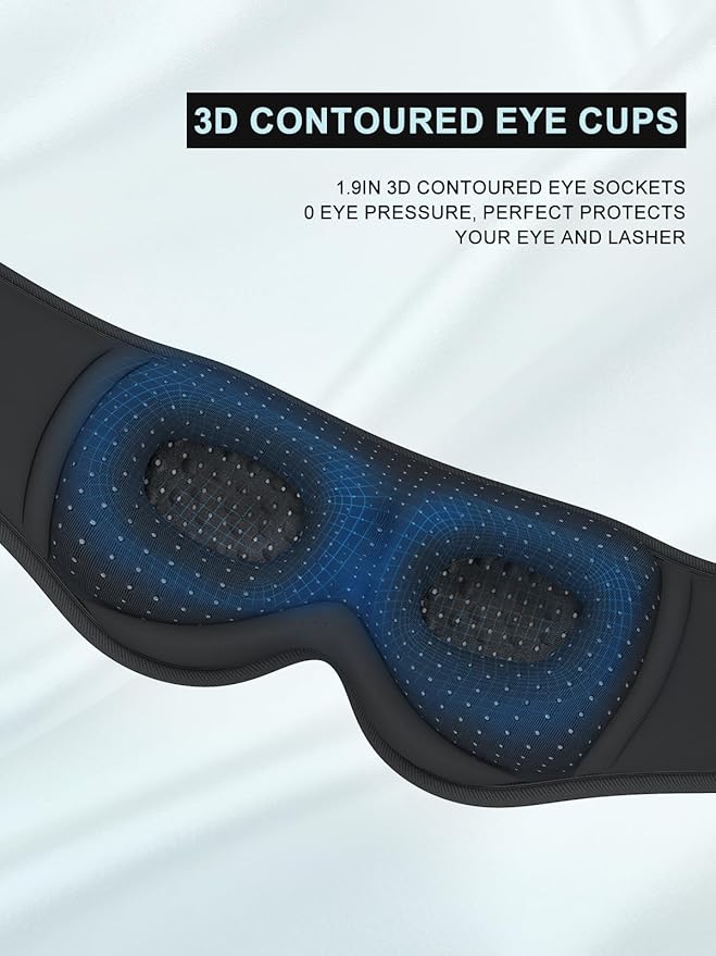 LC-dolida Sleep Headphones, 3D Sleep Mask Bluetooth Wireless Music Eye Mask, Sleeping Headphones for Side Sleepers Sleep Mask with Bluetooth Headphones Ultra-Thin Stereo Speakers Perfect for Sleeping