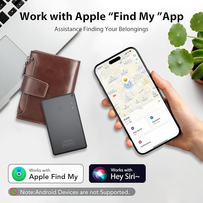 CASCHO Smartcard - Wallet Tracker Card, Compatible with Apple Find My App, Waterproof and Splash-Proof, Keys Finder and Item Locator for Passport, Bags, Laptop, Black 1 Pack