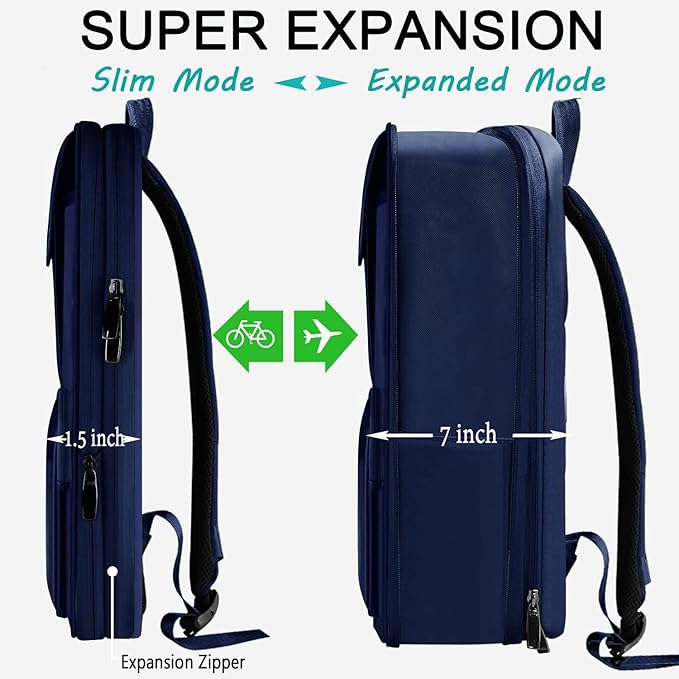 ZINZ Laptop Backpack 15 15.6 16 Inch, Expandable Computer Rucksack with Multi-Pockets Anti-Theft Travel Daypack for Men and Women,Blue