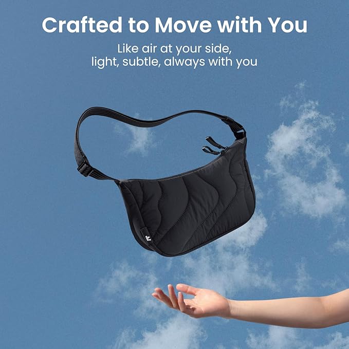 tomtoc 3.5L Puffer Sling Crossbody Bag for Women Trendy, Nylon Quilted Crescent Shoulder Bag Purses for Cellphone and Daily Essentials, Puffy Travel Hobo Handbag with Adjustable Strap & Inner Pockets