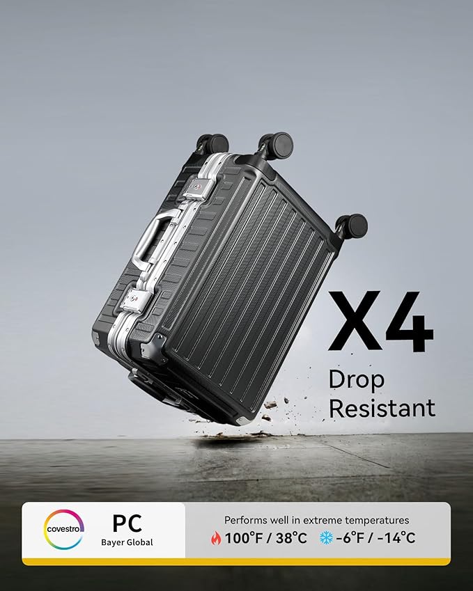 LUGGEX Checked Luggage with Spinner Wheels, 24 Inch Aluminum Frame Zipperless Polycarbonate Hard Shell Suitcase, Charcoal Metallic