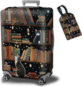 Luggage Cover Suitcase Protector Plus 1 Luggage Tag, Cat Library Travel Suitcase Cover for 26-28 inch Luggage (L) with Concealed Zipper Washable Elastic Cloth Dustproof Anti-Scratch