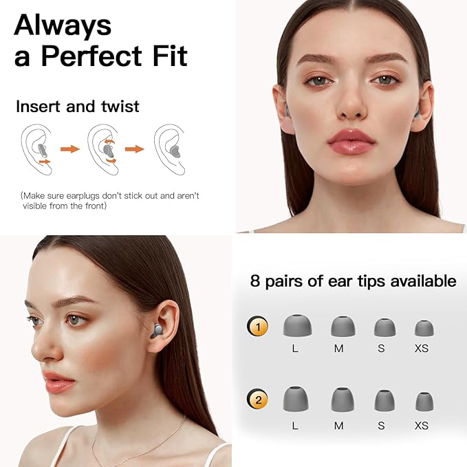 Ear Plugs for Sleeping 45dB Noise Cancelling Ear Plugs for Concerts, Focus, Travel, Work Silicone Hearing Protection Earplugs with 8 Ear Tips Reusable Noise Reduction Ear Plug with Storage Case Gray