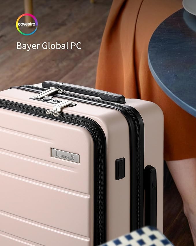 LUGGEX Carry On Luggage 22x14x9 Airline Approved, Expandable Polycarbonate Suitcase with Front Pocket (White, 20 Inch, 35L)