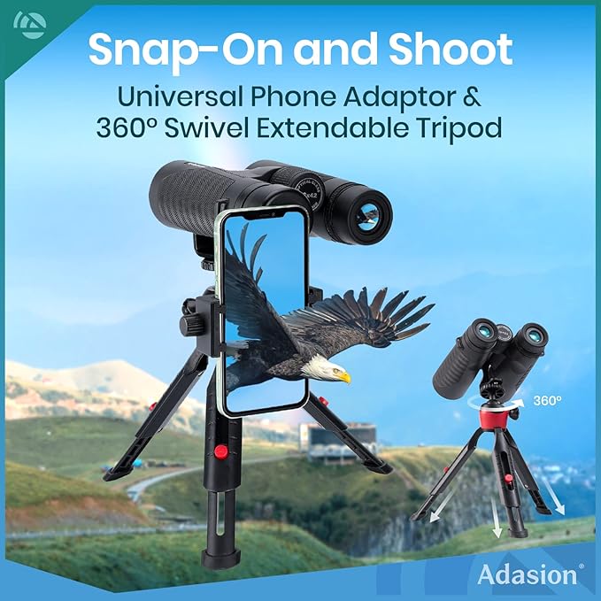 12x42 HD Binoculars for Adults High Powered with Phone Adapter and Tripod, Super Bright BAK4 Prism Waterproof Binoculars for Bird Watching Hunting Hiking Safari Travel Sports