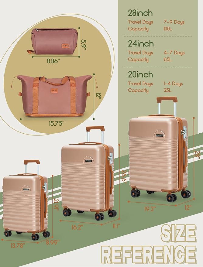 Luggage Sets 5 Piece, Suitcases with Wheels, Hardshell Suitcase Set, ABS Carry on Luggage Set with TSA Lock, Travel Luggage
