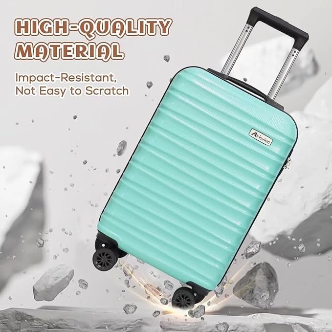 Luggage Set 3 Piece Luggage Set ABS hardshell Spinner Wheels Luggage Carry on Suitcase with Weekender bag & Toiletry bag（Mint Green