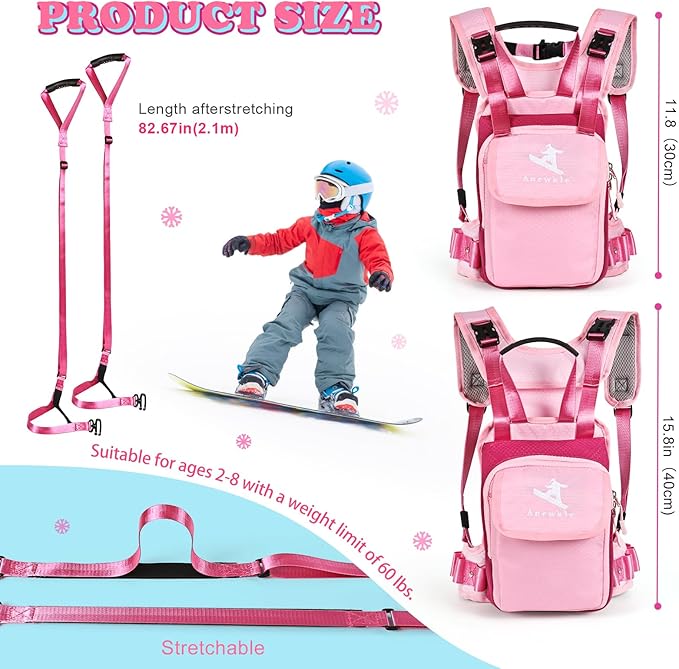 Children’s Ski Harness Trainer Snowboard Anti-fall Traction Belt Beginner Ski Auxiliary Bag with Safety Belt Kid’s Ski Backpack with Speed Control Harness