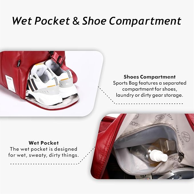Leather Sports Gym Tote Bag with Shoes Compartment & Wet Pocket, Travel Duffel for Men & Women, Shoulder Weekender Overnight Bag for Yoga, Pilates, Swimming
