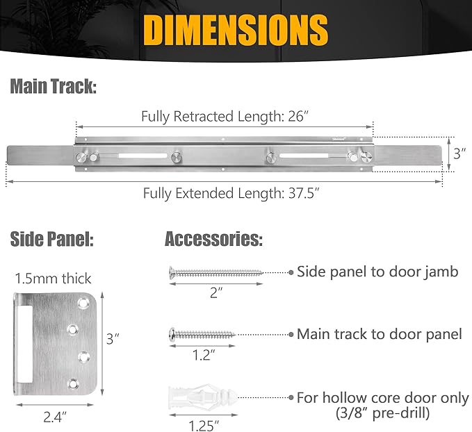 Door Barricade Bar with Door Hook Door Hanger (SUS) Patented Design for Security Reinforcement and Home Protection. Stop House Invasion and Intruder on Front Door, Bathroom and Bedroom. Childproof.
