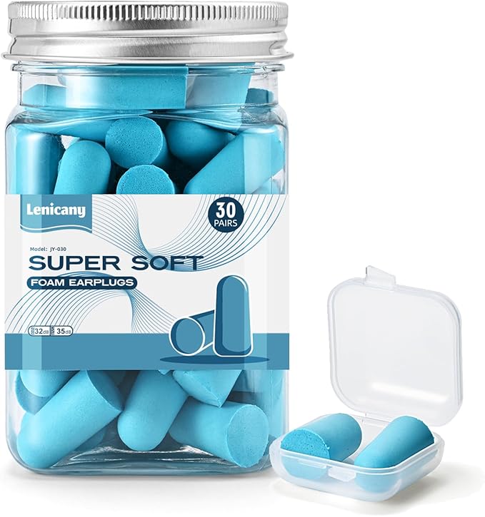 30Pair Soft Foam EarPlugs, 32dB Disposable Sound Blocking Noise Cancelling Ear Plugs for Sleeping/Concerts Loud Music/Shooting Guns/Work Construction, Hearing Safety Protection (Blue)