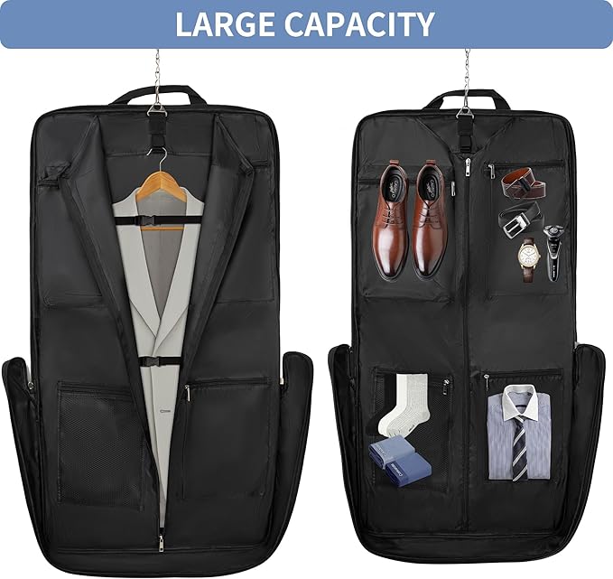 AKOZLIN Travel Luggage Garment Bag Foldable Hanging Suit Bag with Shoulder Strap For Men Women Business Black