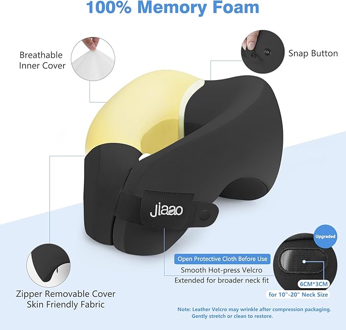Travel Neck Pillow, Advanced Neck Support for International Flights, 3D Eye Masks, Ear Plugs and Storage Bag, Memory Foam U-Shaped Pillow for Travel, Sleep Rest, Trains, Road Trips