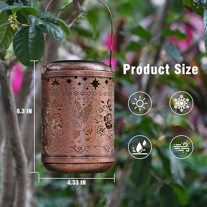 Solar Lanterns Outdoor Waterproof Hummingbird Christmas Garden Decor for Outside Birthday Gifts for Women Mom Grandma Hanging Solar Lights Metal Decoration for Yard, Patio,Backyard,Porch