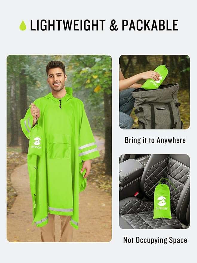 SaphiRose Hooded Rain Poncho Waterproof Raincoat Jacket for Men Women Adults