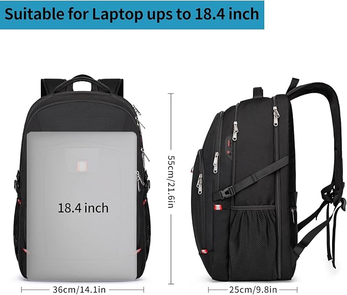 Travel Laptop Backpack, 18.4 inch Extra Large Backpack for Men and Women, 45L Capacity Business Computer Back Pack (Black Blue, 18.4 Inch)