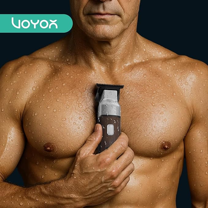 VOYOR Body Hair Trimmer for Men,Electric Razor,Versatile Groin & Body Trimmer,Waterproof and Cordless Shaver, Manscaper for Men, USB-C Charging Groomer,Ceramic Blade Razor Male Grooming HT310 (Wood)