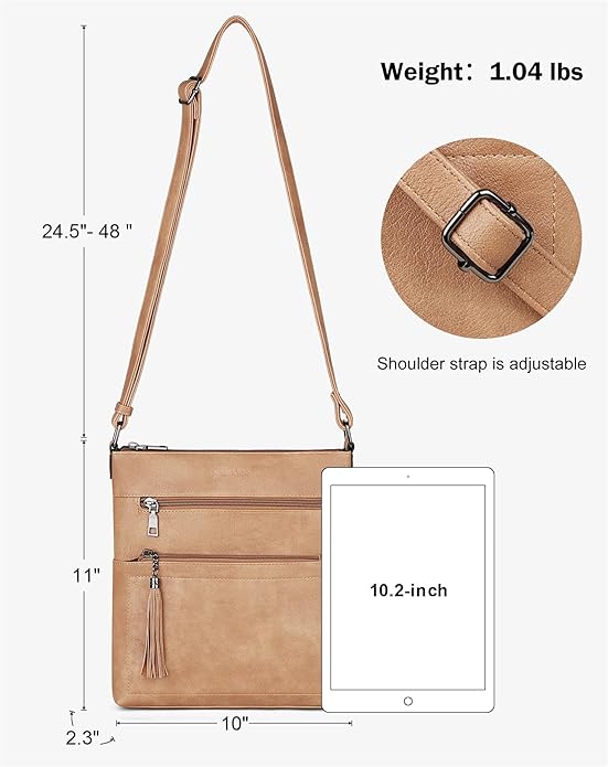 MASINTOR Crossbody Purses for Women, Multi Pocket Casual Crossbody Bag, Adjustable Strap Shoulder Bag with Tassel