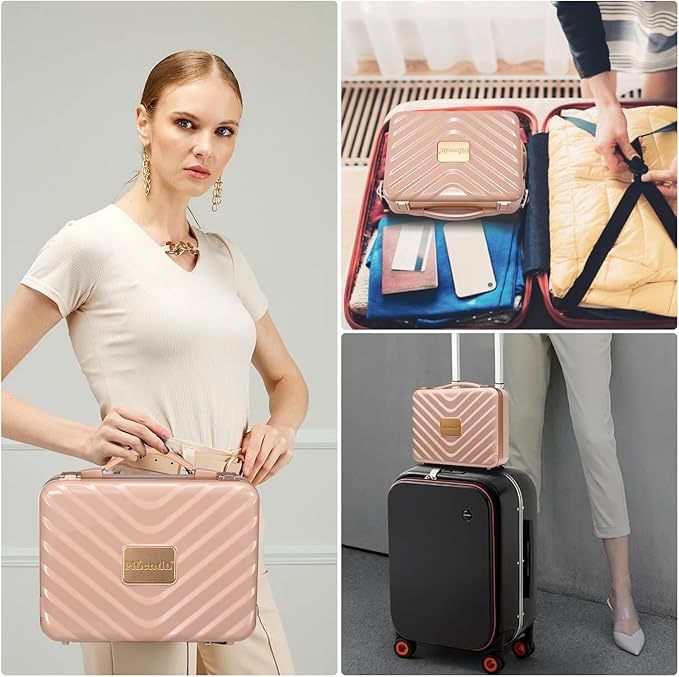Mocado Travel Makeup Case with Lighted Mirror, 8 Makeup Brushes & 10x Magnifying Mirror, Adjustable Brightness Train Case (Pink)