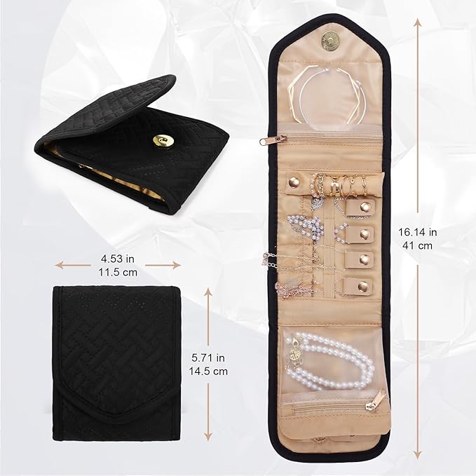 emissary Small Jewelry Travel Case Organizer for Necklace, Earrings, Rings, Bracelet, Jewelry Storage, Earring Storage, Necklace Storage, Valentines Day Gifts Pouch Bag Accessories for Travel(Black)