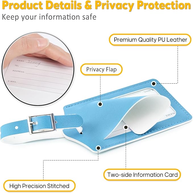 Travelambo Luggage Tags for Suitcases PU Leather Travel Tags Bag Tags Privacy Protection Travel Essentials