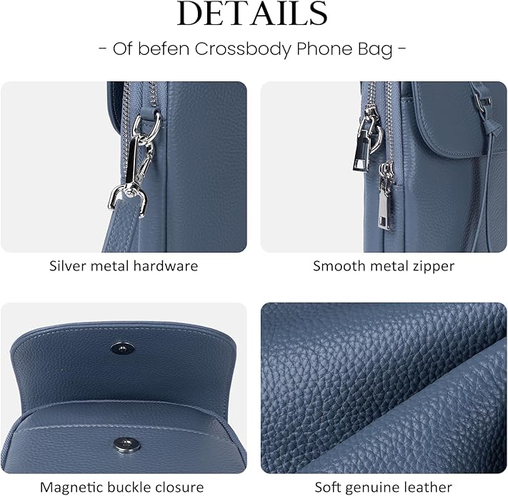 befen Genuine Leather Small Crossbody Bags for Women, Multi Pocket Cell Phone Crossbody Purse with RFID Blocking Card Slots