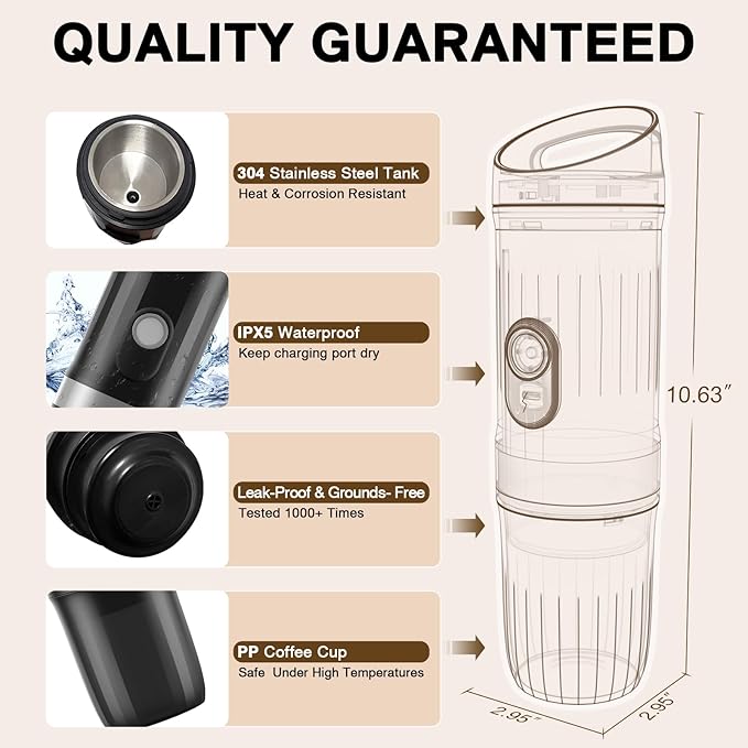 3-in-1 Portable Coffee Maker Fits For Ground Coffee & Capsule Pod(NS&DG),9600mAh&20Bar Mini Battery Espresso Machine For Camping | Office | RV | Travel,Small Self-Heating Electric Coffee Machine