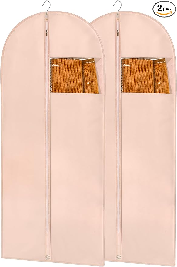 Garment Bags for Hanging Clothes, 50" Long Dress Bags for Closet Storage, Pink Garment Covers with Clear Window for Suits, Coats, Jackets (2 Pack)