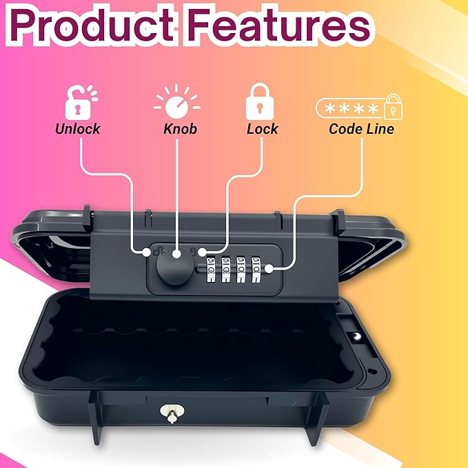 Portable Security Lock Box with Combination Lock, Waterproof Mini Safe Box with Cable, Travel Storage Case for Hotel, Car, Office