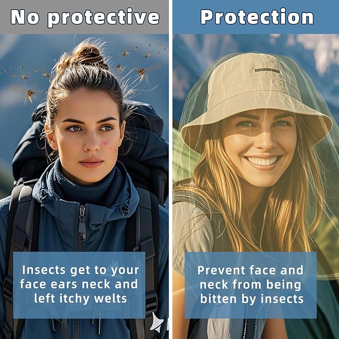 Oversized Mosquito Net 42 x 25 Inches Ultra Large Mosquito Head Net Face Neck Fly Mesh Netting Fits All Hats for Outdoor Camping Hiking Fishing Gardening Safari(Yellow)