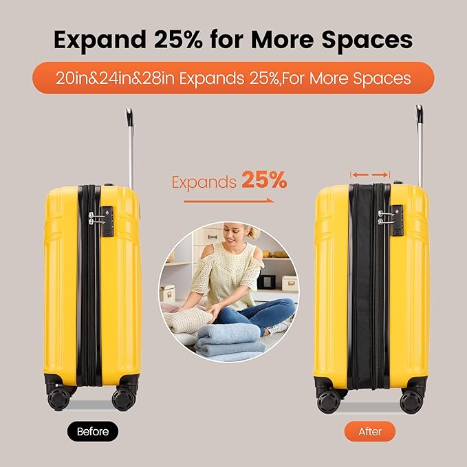 GinzaTravel Luggage Sets 3-Piece Expandable Suitcases with Wheels PC+ABS Durable Hardside Luggage sets TSA lock
