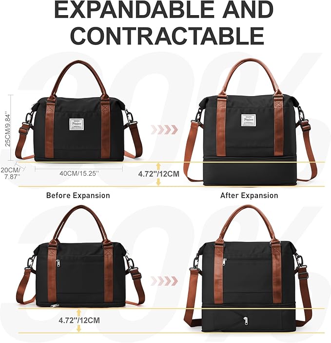 Travel Duffel Bag, Sports Tote Gym Bag, Shoulder Weekender Overnight Bag for Women