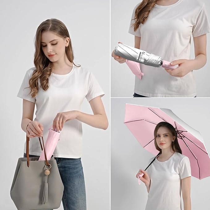 BAODINI Small UV Protection Travel Umbrella Compact for Rain and Sun UPF 50+ 41 inch Portable Umbrella for Women and Men