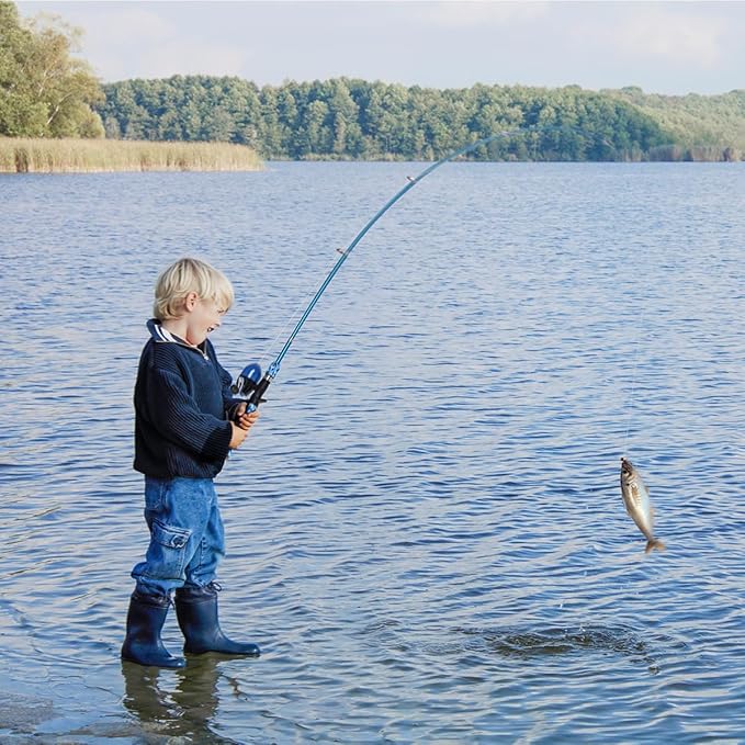 CODEK Kids Fishing Pole Set with Full Starter Kits 2 Set Portable Telescopic Fishing Rod and Spincast Reel Cambos with a Fishing Net and 2 Buckets for Boys Girls and Youth