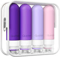 Quatish Travel Bottles for Toiletries, Original Patented Leak Proof Travel Size Toiletries, 3 oz Tsa Approved Silicone Shampoo and Conditioner Bottles, Travel Essentials, 4 Pack, Purple