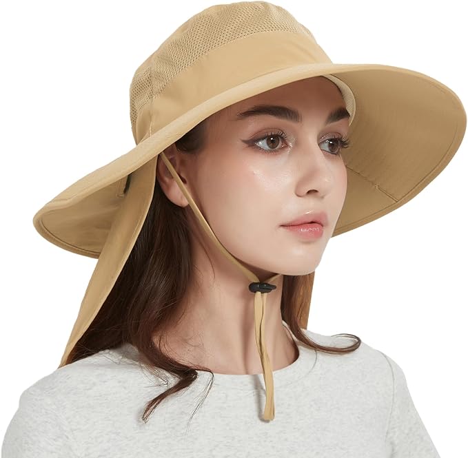 Fishing Hat Breathable Wide Brim Sun Hats with Neck Flap Bucket Hat Outdoor Safari Hat for Men Women UPF 50+ Sun Protection