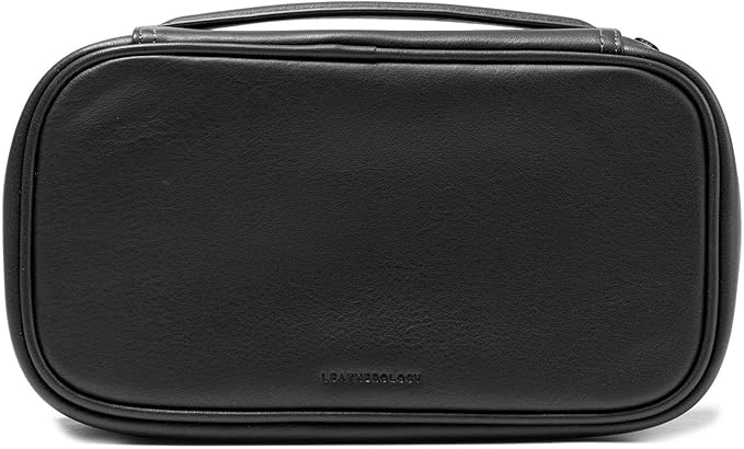 Leatherology Black Onyx Medium Travel Organizer - Zipped mesh storage pocket, elastic loops for organization, metal zipper with leather pull