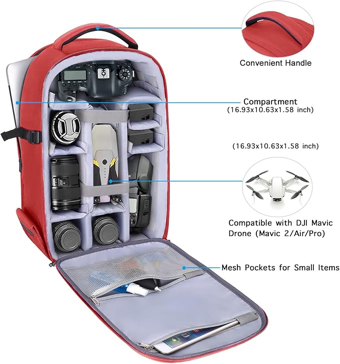 MOSISO Camera Backpack, DSLR/SLR/Mirrorless Photography Camera Bag 15-16 inch Waterproof Hardshell Case with Tripod Holder&Laptop Compartment Compatible with Canon/Nikon/Sony, Red