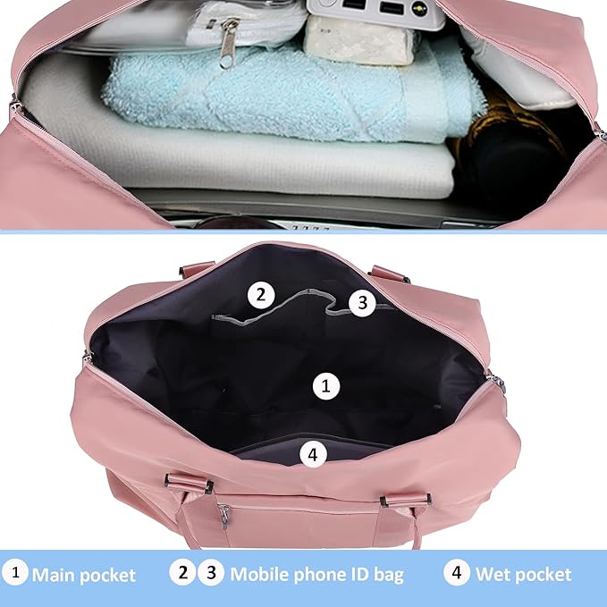 Travel Duffle Bag, Waterproof Sport Tote Gym Bag for Women Men, Overnight Weekender Carry On Bag with Wet Pocket
