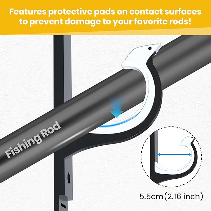 QudraKast Horizontal Fishing Rod Holder for Garage Wall Ceiling Mount - Fishing Pole Holders Fishing Rod Rack Holds Up to 6 Rods or Combos, Ideal Fishing Gift (3Pack)