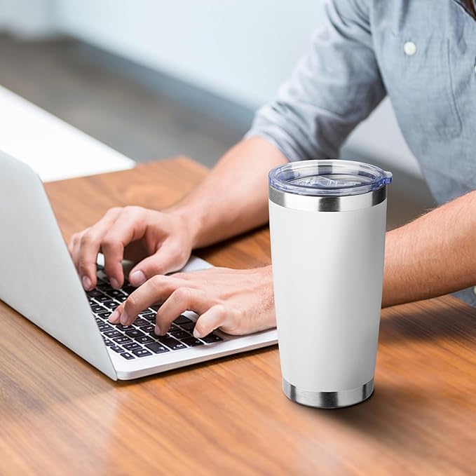 20oz Tumbler with Straw and Brush, Stainless Steel Vacuum Insulated tumbler, Double Wall Insulated Coffee Tumbler for Outdoor, Home, Travel,Office (White,1pcs)