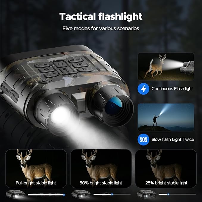 Night Vision Goggles - 4K Full-Color Night Vision Binoculars with 5000mAh Rechargeable Battery, 64GB TF Card for Saving Photos and Videos, 3-inch HD Screen, 18x Zoom, Suitable for Camping, Camouflage