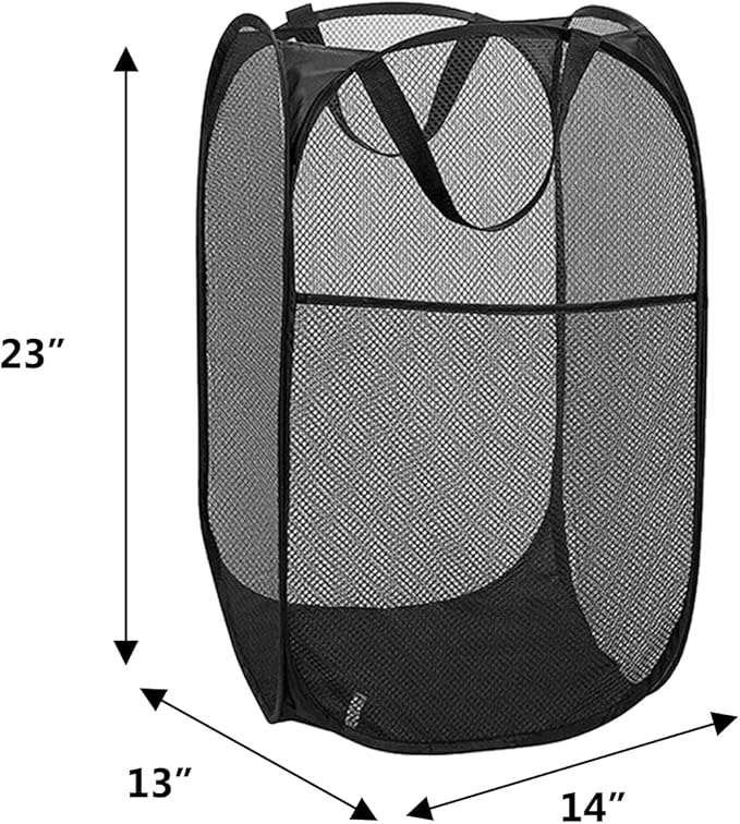 Extra Large Laundry Bag 1 Pack with 1 Pack Pop Up Hamper, Black Travel Laundry Bags 30"x40", Foldable Mesh Laundry Basket, for college dorm and apartment dwellers (2PCS)
